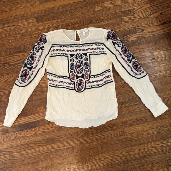 Veronica Beard Tobie Boho Silk White Blouse with Red and Blue Embroidery Size 6 - Picture 6 of 11